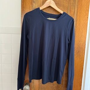 Athleta Midnight Blue Long Sleeve Workout Top with Open Back
